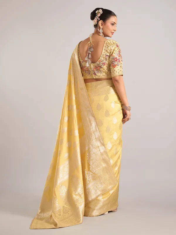 Yellow dola silk saree with zari work