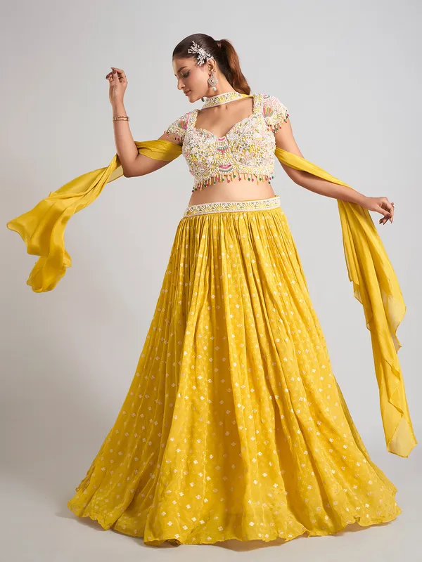Yellow elegant silk wedding wear lehenga choli for women