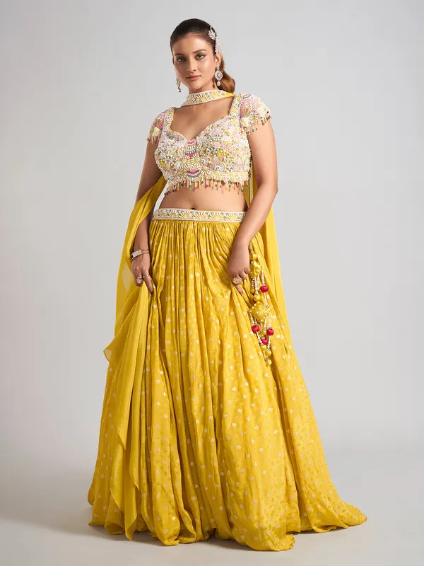 Yellow elegant silk wedding wear lehenga choli for women
