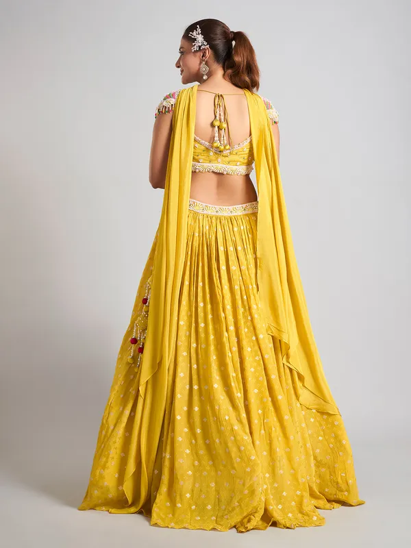 Yellow elegant silk wedding wear lehenga choli for women