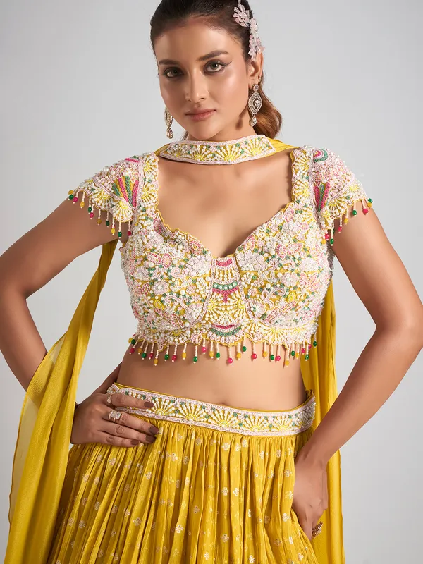Yellow elegant silk wedding wear lehenga choli for women