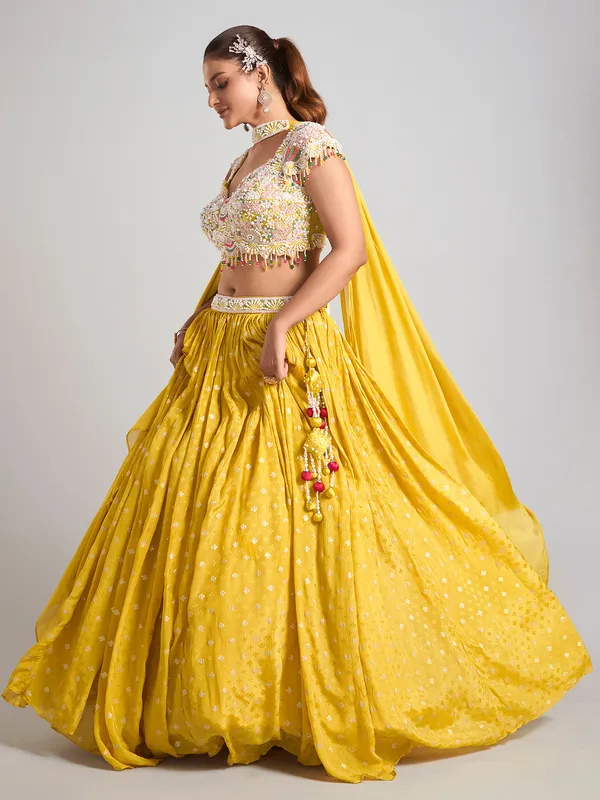 Yellow elegant silk wedding wear lehenga choli for women