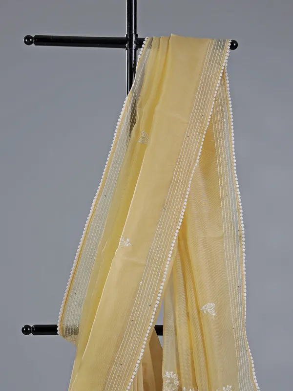 Yellow festive wear cotton silk saree