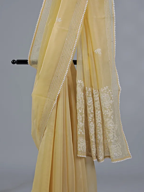 Yellow festive wear cotton silk saree