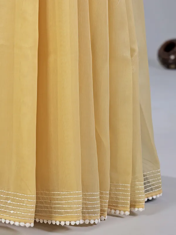 Yellow festive wear cotton silk saree