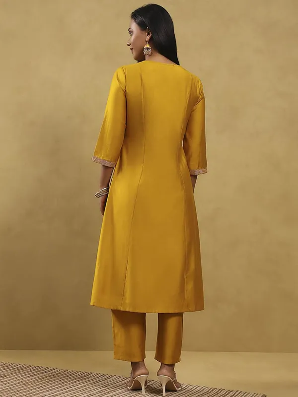 Yellow festive wear silk kurti set