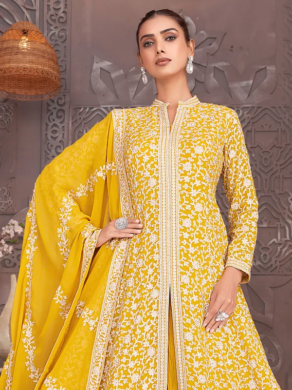 Yellow georgette anarkali lehenga suit