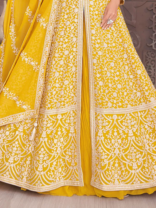 Yellow georgette anarkali lehenga suit