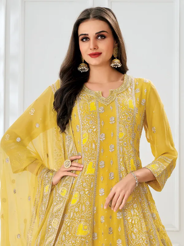 Yellow georgette anarkali suit for women