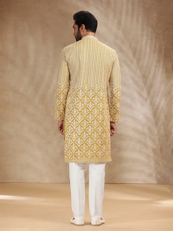 Yellow georgette kurta pajama for festive wear