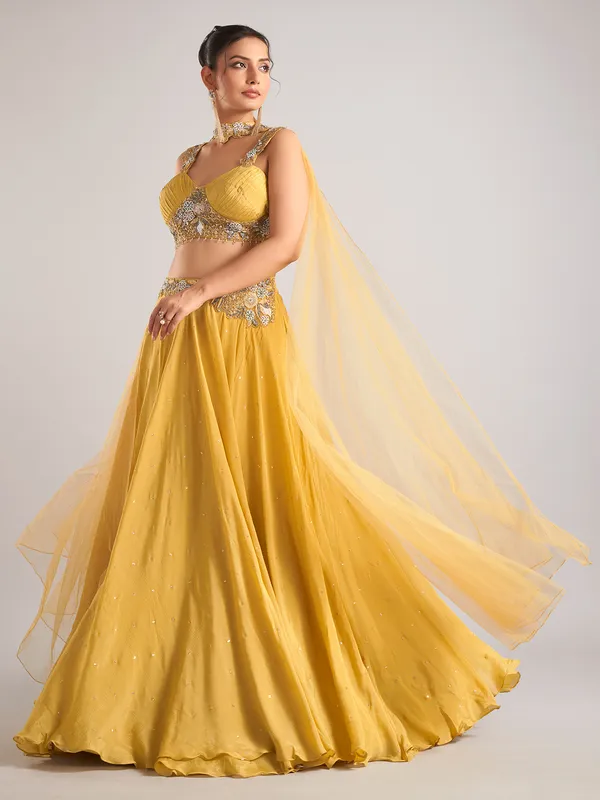 Yellow georgette lehenga choli with dupatta for wedding wear