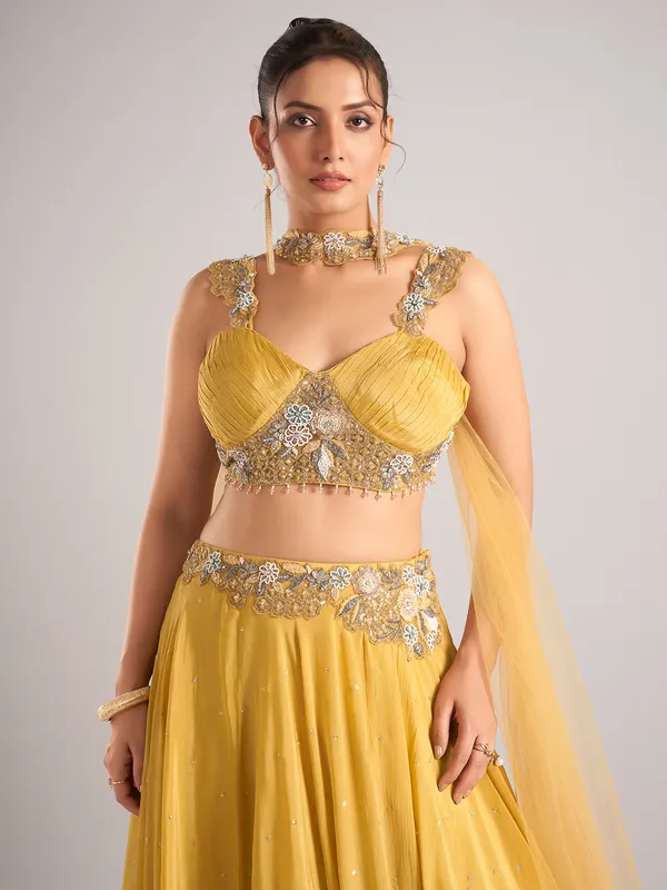 Yellow georgette lehenga choli with dupatta for wedding wear