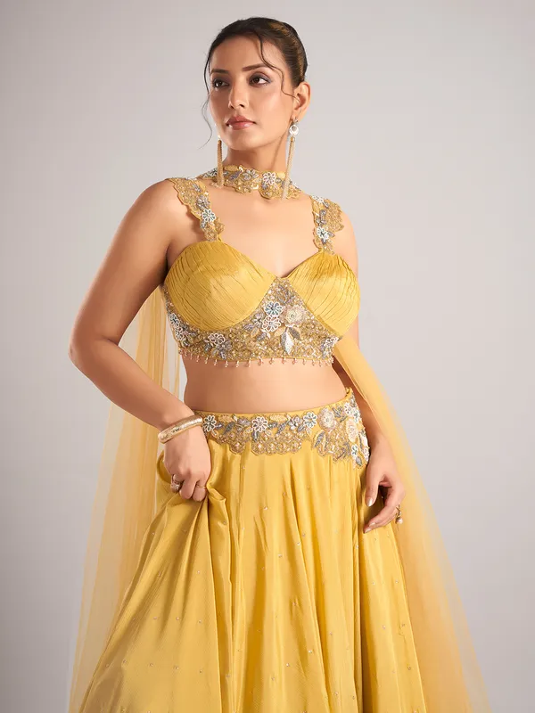 Yellow georgette lehenga choli with dupatta for wedding wear