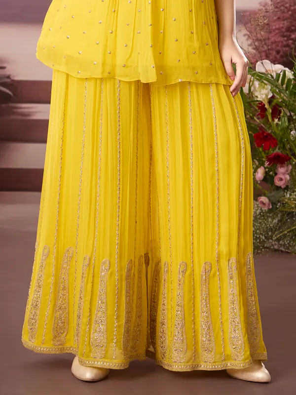 Yellow georgette palazzo designer wedding suit