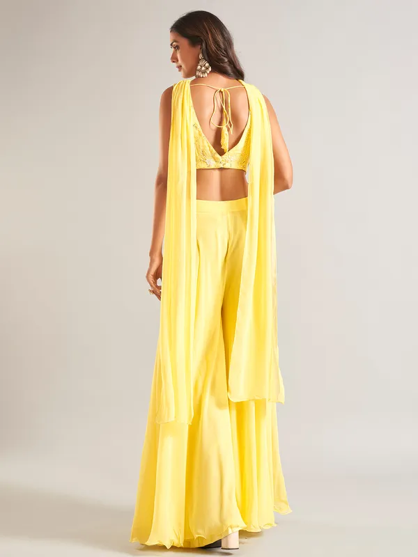 Yellow georgette palazzo salwar suit with dupatta