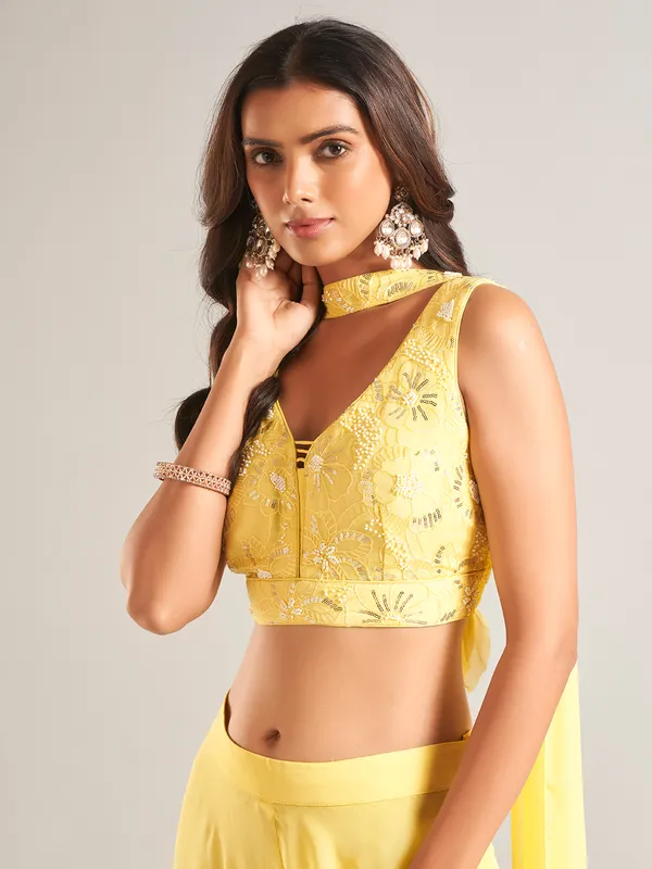 Yellow georgette palazzo salwar suit with dupatta