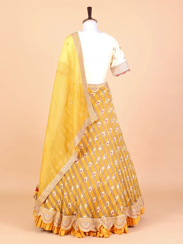 Yellow georgette printed lehenga choli