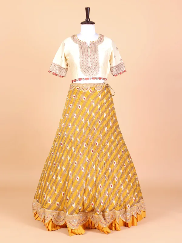 Yellow georgette printed lehenga choli