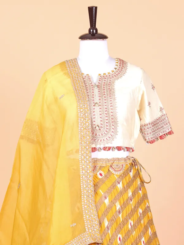 Yellow georgette printed lehenga choli