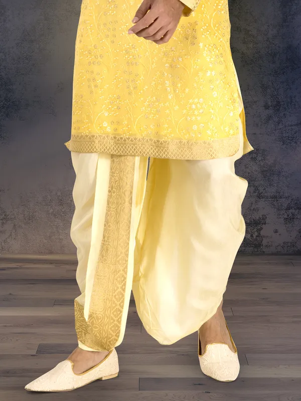 Yellow georgette shaded embroidered dhoti kurta suit
