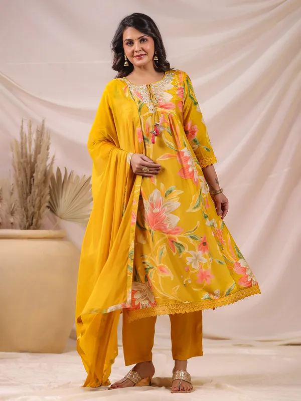 Yellow glow festive wear kurti with dupatta
