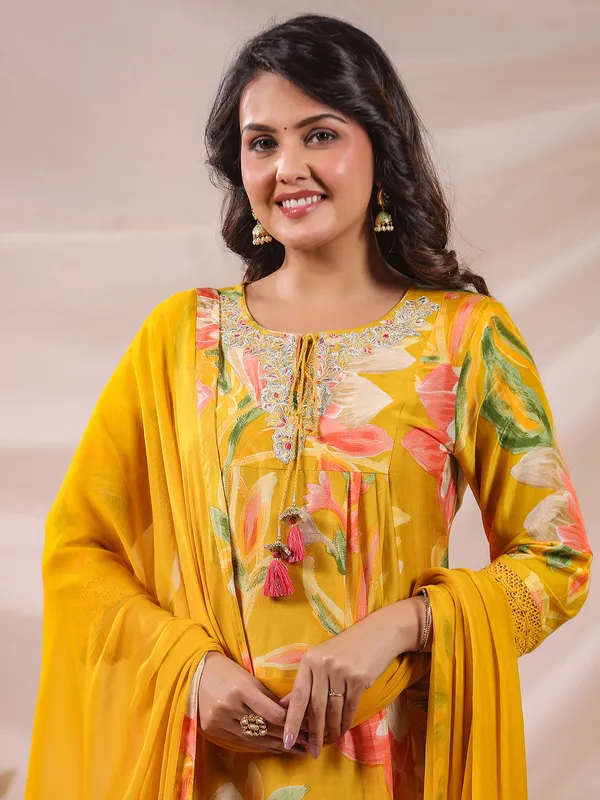Yellow glow festive wear kurti with dupatta
