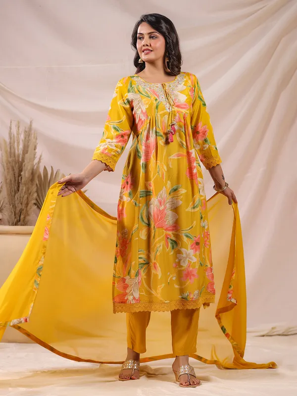 Yellow glow festive wear kurti with dupatta