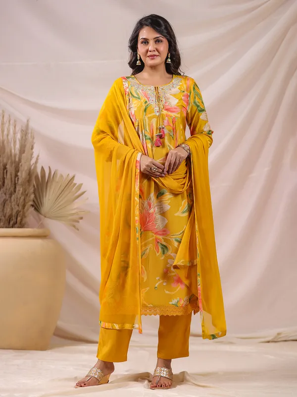 Yellow glow festive wear kurti with dupatta