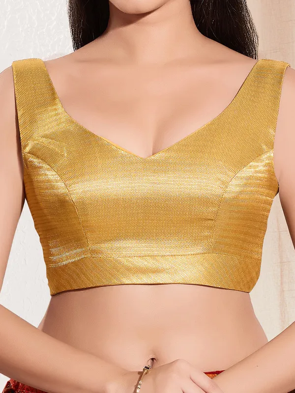 Yellow gold ready made blouse in rich silk