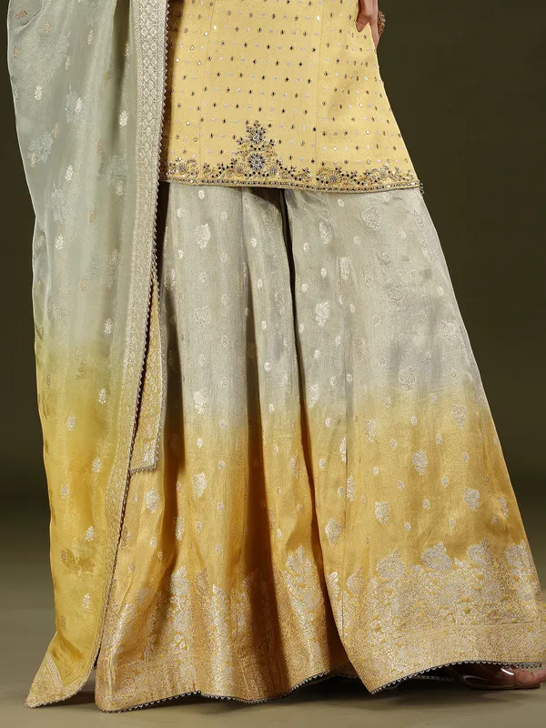 Yellow grey shaded silk palazzo suit