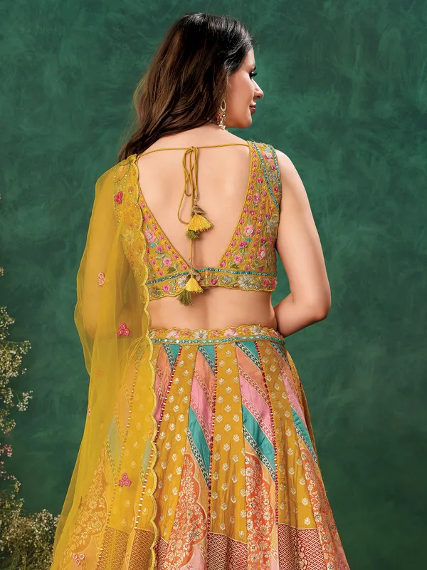 Yellow haldi wear raw silk lehenga choli