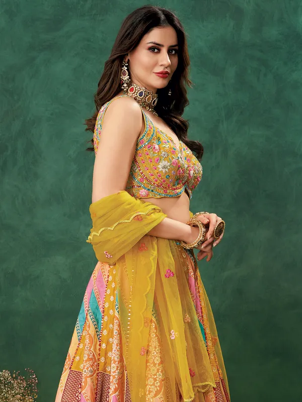 Yellow haldi wear raw silk lehenga choli