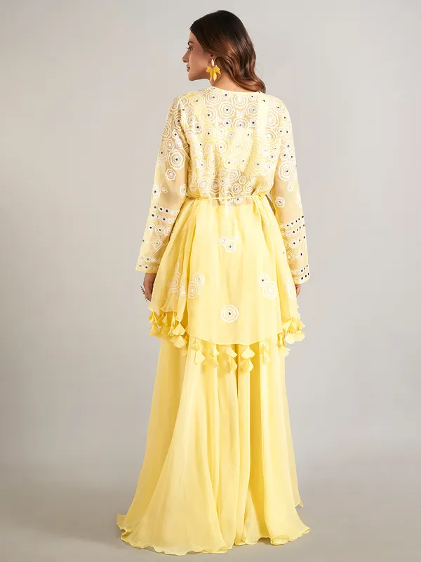 Yellow jacket style palazzo suit in soft georgette