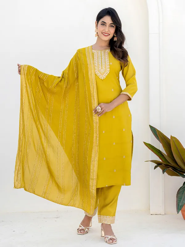 Yellow joy cotton kurti set with dupatta
