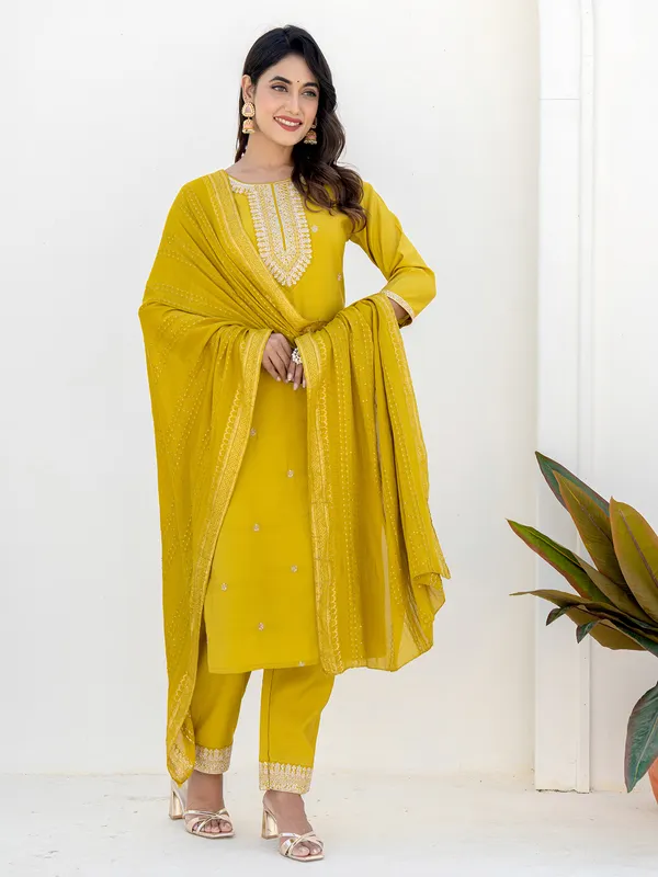 Yellow joy cotton kurti set with dupatta
