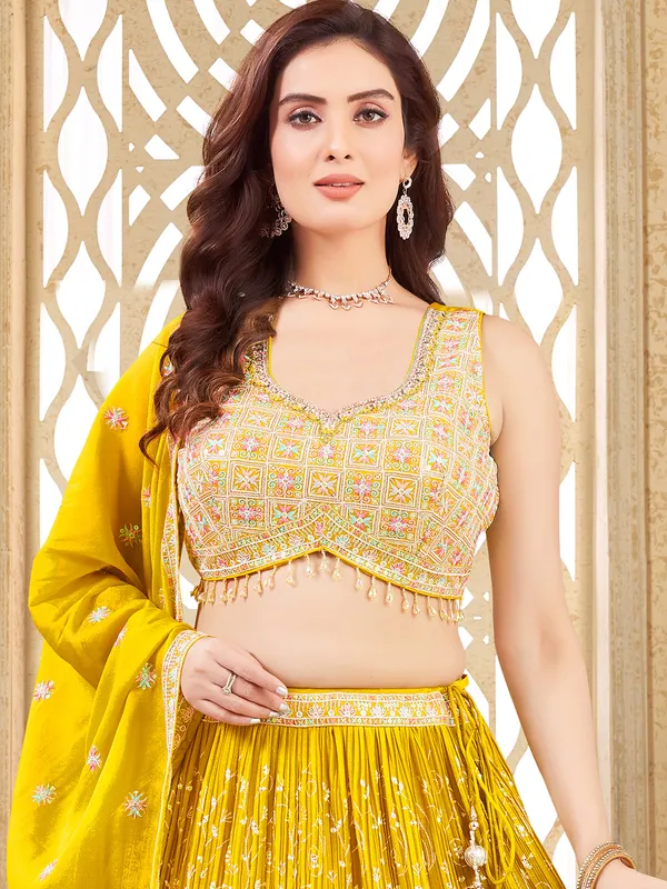 Yellow lehenga choli in soft georgette
