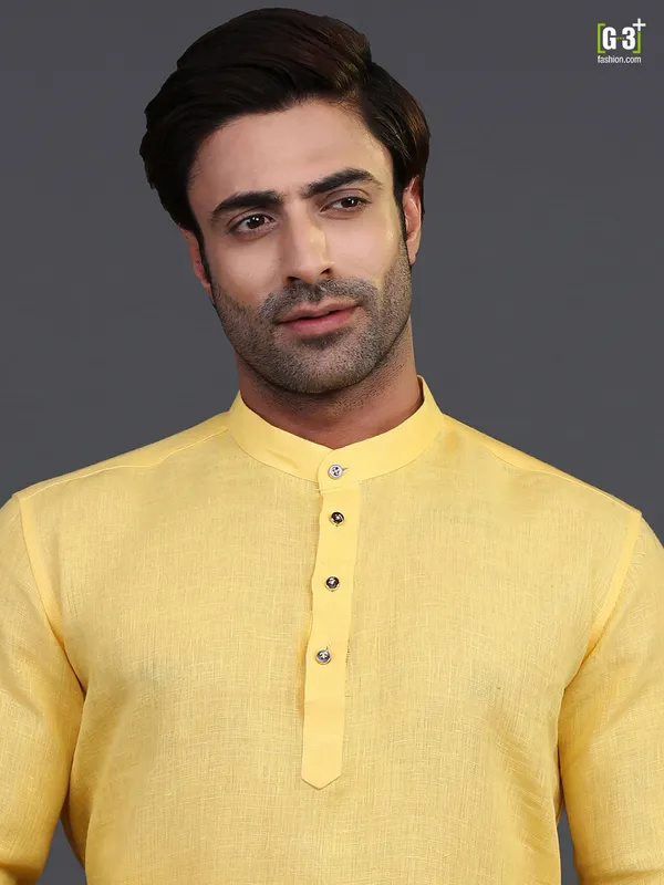 Yellow linen full sleeeves  Men Kurta pajama