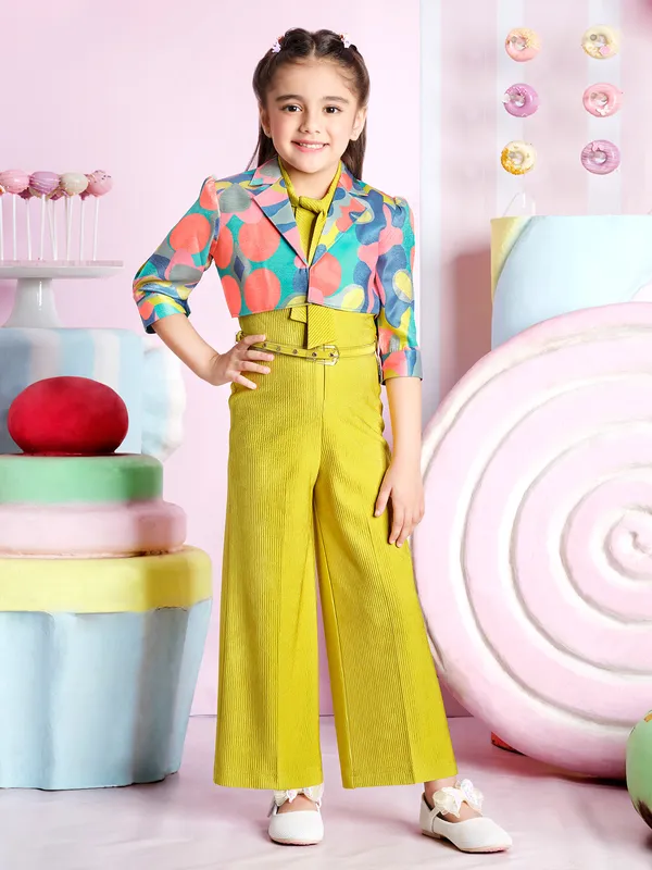 Yellow lycra jacket style jumpsuit