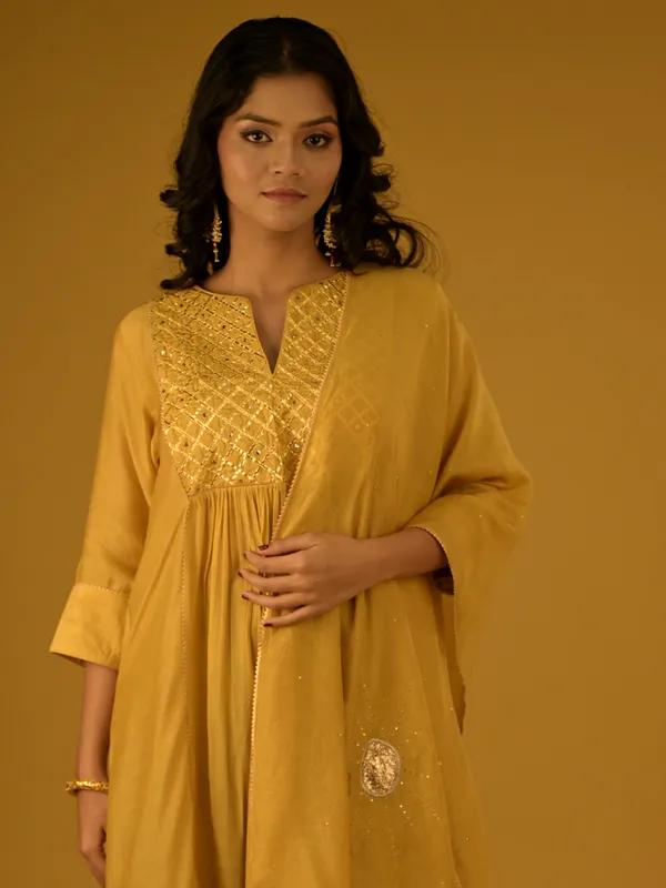 Yellow modal silk palazzo suit for women