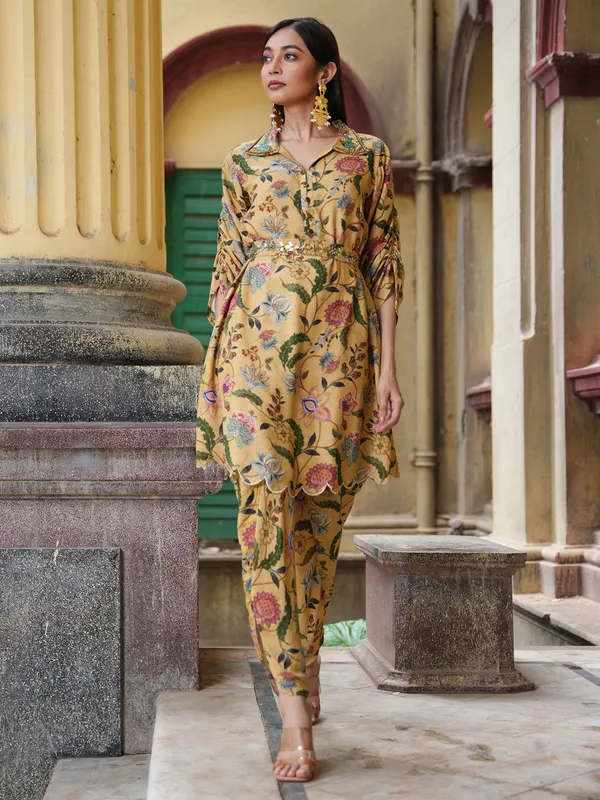 Yellow muslin printed co ord set