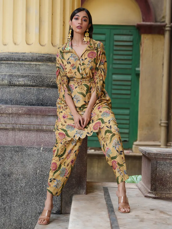 Yellow muslin printed co ord set