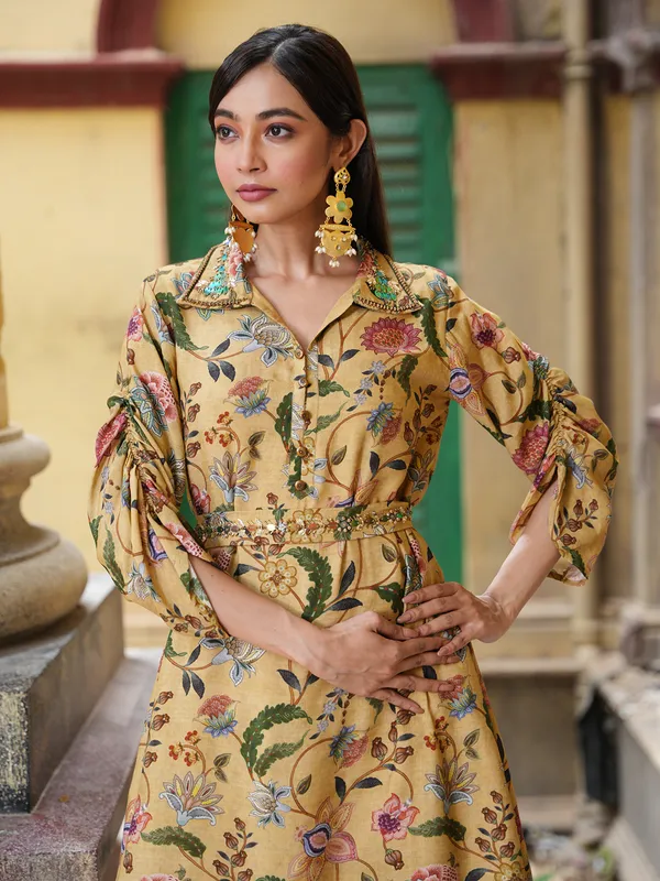 Yellow muslin printed co ord set