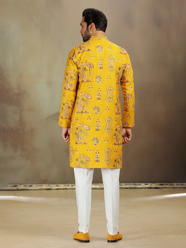 Yellow nova silk kurta for haldi style