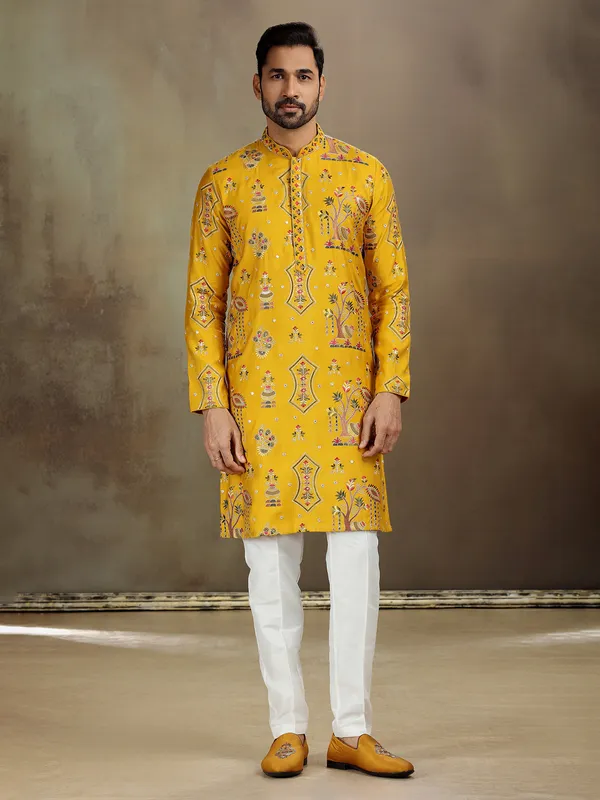 Yellow nova silk kurta for haldi style