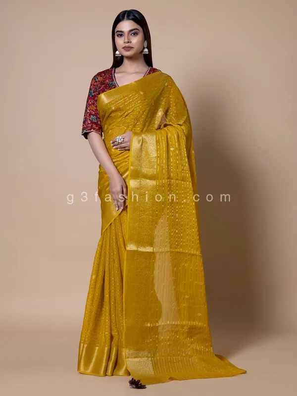 Yellow organza saree for festive