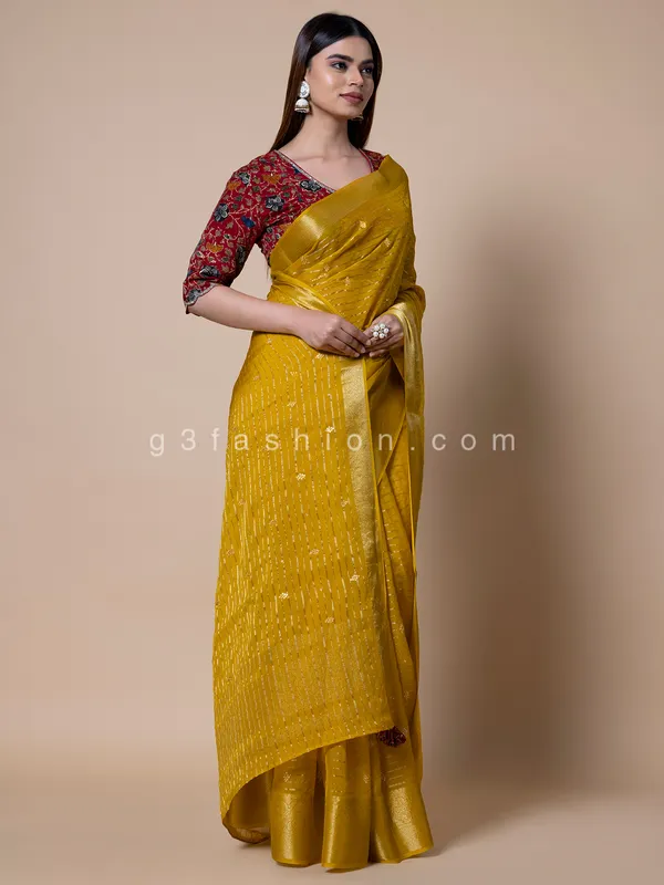Yellow organza saree for festive