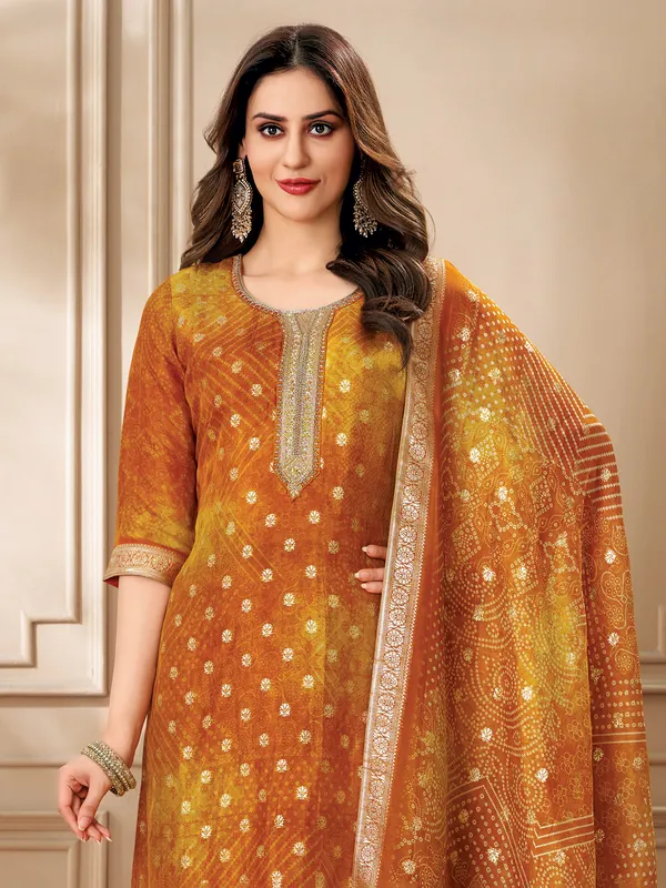 Yellow organza zari worked salwar suit