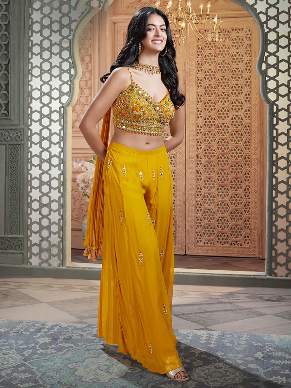 Yellow palazzo georgette with choker dupatta