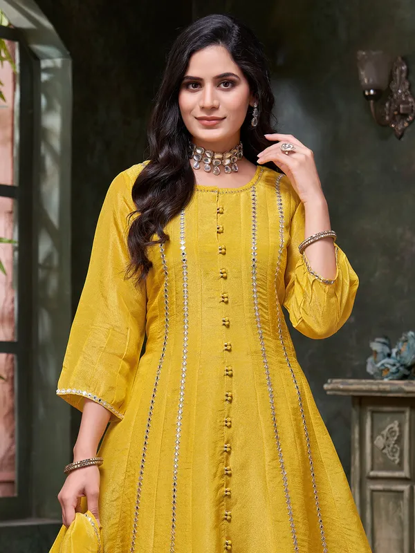 Yellow palazzo suit with aabla work
