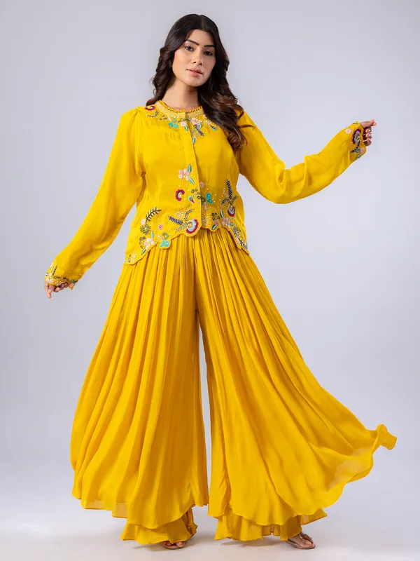 Yellow palazzo suit with jacket